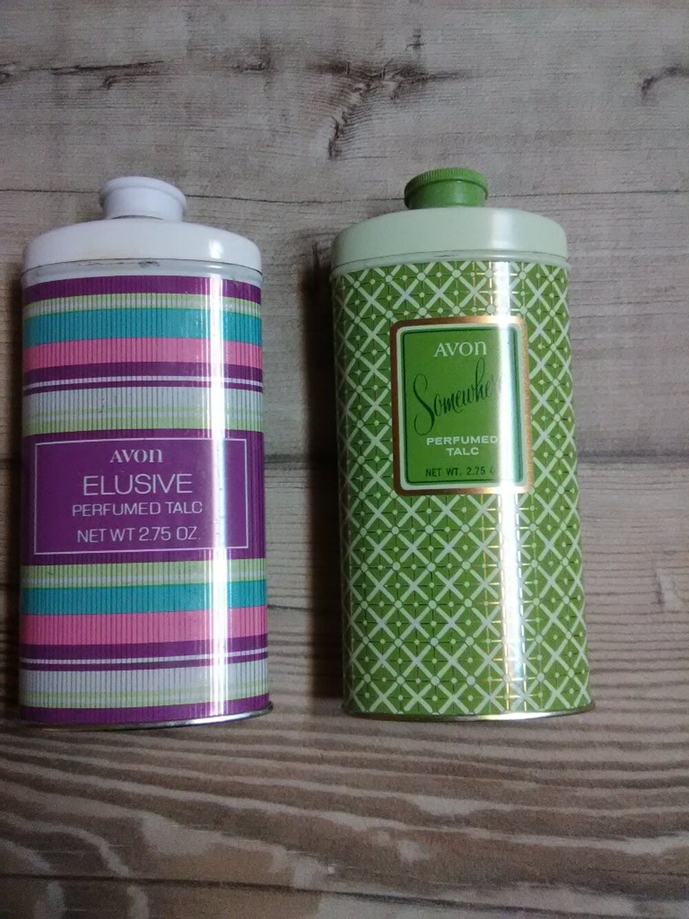 2 Avon talc tins - collectibles - Somewhere and Elusive - both have their caps